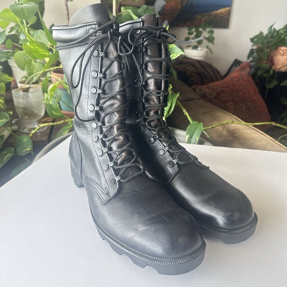 Vintage 1987 RO Search Military Men's 11.5XN Leather Combat Jungle Boots Black